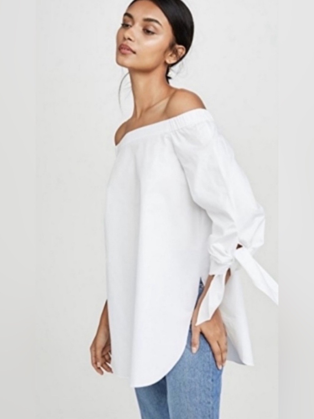 Tibi Off The Shoulder White Top Blouse Cotton Long Sleeve Sz 4